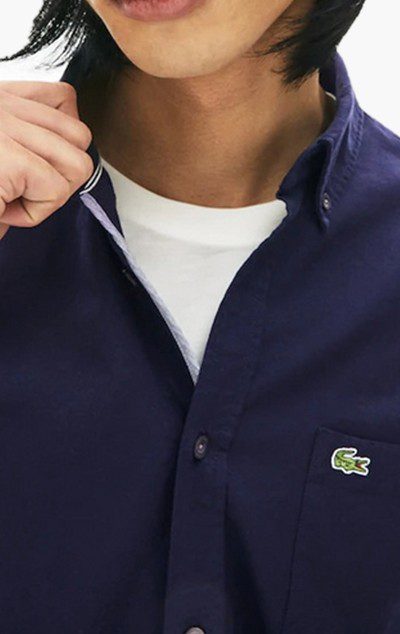לקוסט-LACOSTE LONG MEN SHIRT - NAVY BLUE