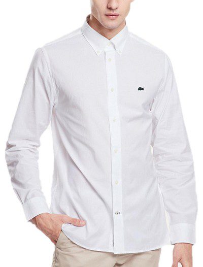לקוסט-LACOSTE LONG MEN SHIRT - White Lilac
